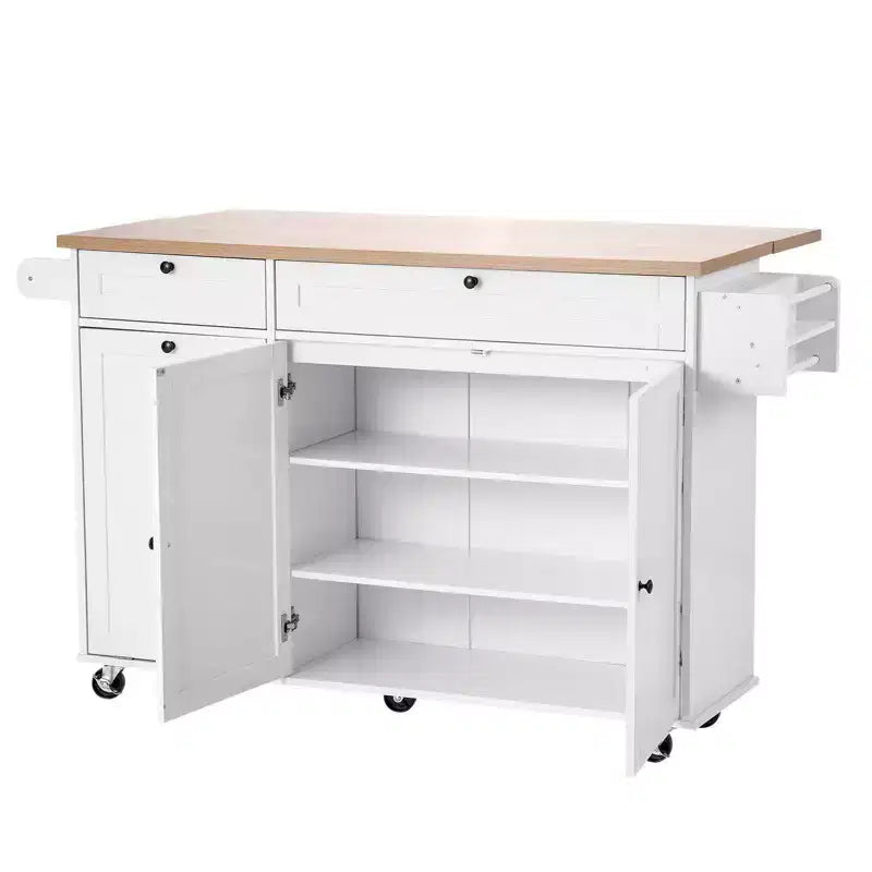 VIYET 35.5H Kitchen Island Cart Rolling Storage Cabinet Table with Drawer Drop Leaf,white