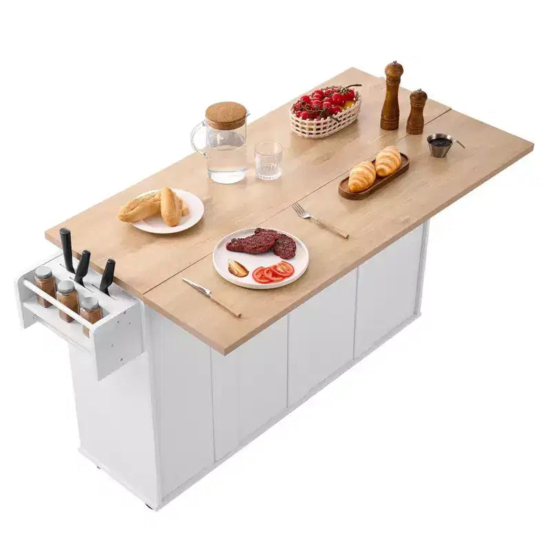 Desserte de cuisine blanche à roulettes avec abattant, H 35,5 po