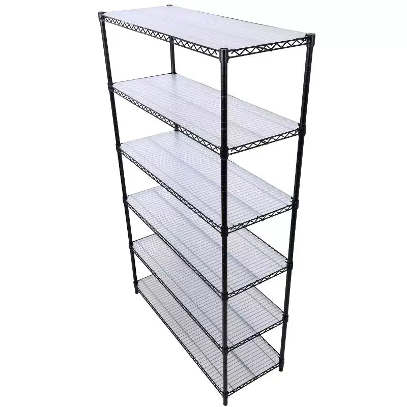 Étagère métallique robuste noire à 6 niveaux avec roulettes, 213 cm (H) x 122 cm (l)