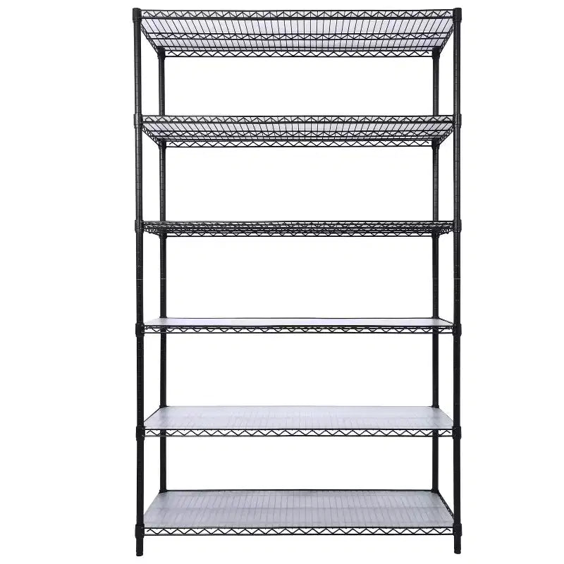 Étagère métallique robuste noire à 6 niveaux avec roulettes, 213 cm (H) x 122 cm (l)
