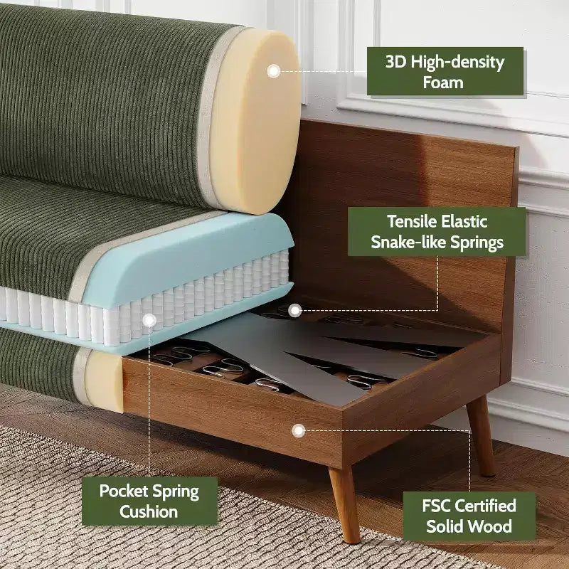 Dyonery Canapé deux places 68, Canapé moderne du milieu du siècle avec coussin à ressorts, cadre en bois massif, assemblage sans outils