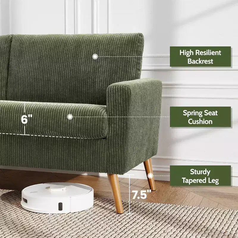 Dyonery Canapé deux places 68, Canapé moderne du milieu du siècle avec coussin à ressorts, cadre en bois massif, assemblage sans outils