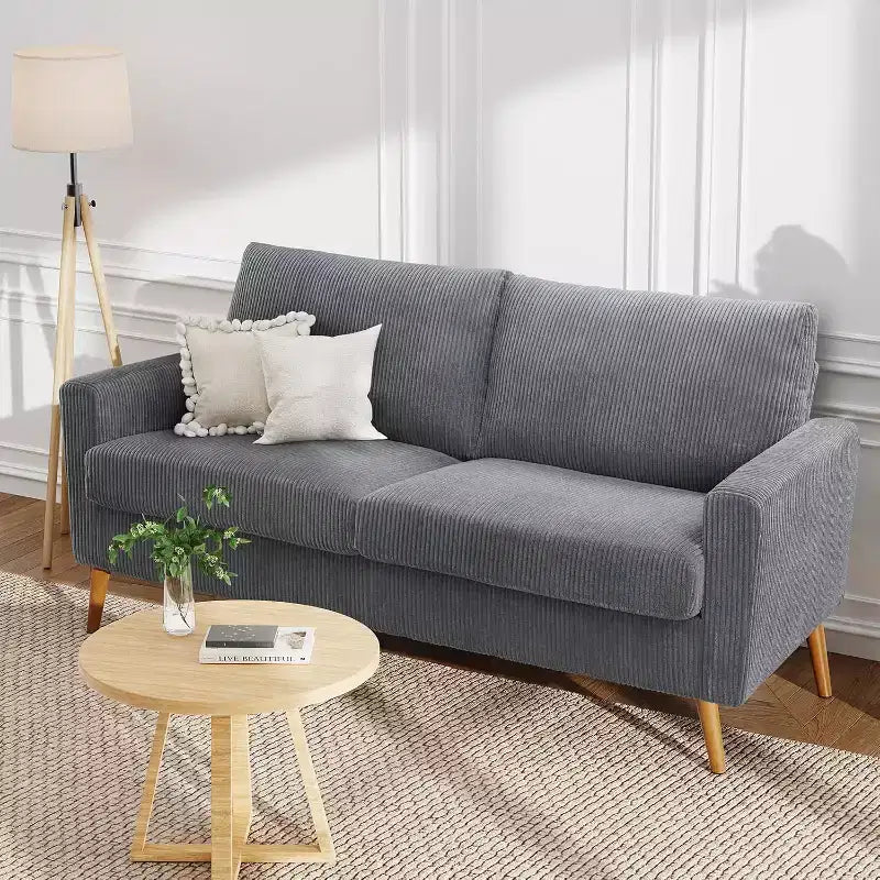Dyonery Canapé deux places 68, Canapé moderne du milieu du siècle avec coussin à ressorts, cadre en bois massif, assemblage sans outils
