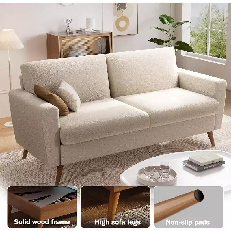 Dyonery Canapé deux places 68, Canapé moderne du milieu du siècle avec coussin à ressorts, cadre en bois massif, assemblage sans outils