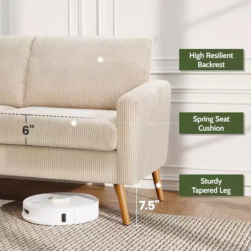 Dyonery Canapé deux places 68, Canapé moderne du milieu du siècle avec coussin à ressorts, cadre en bois massif, assemblage sans outils