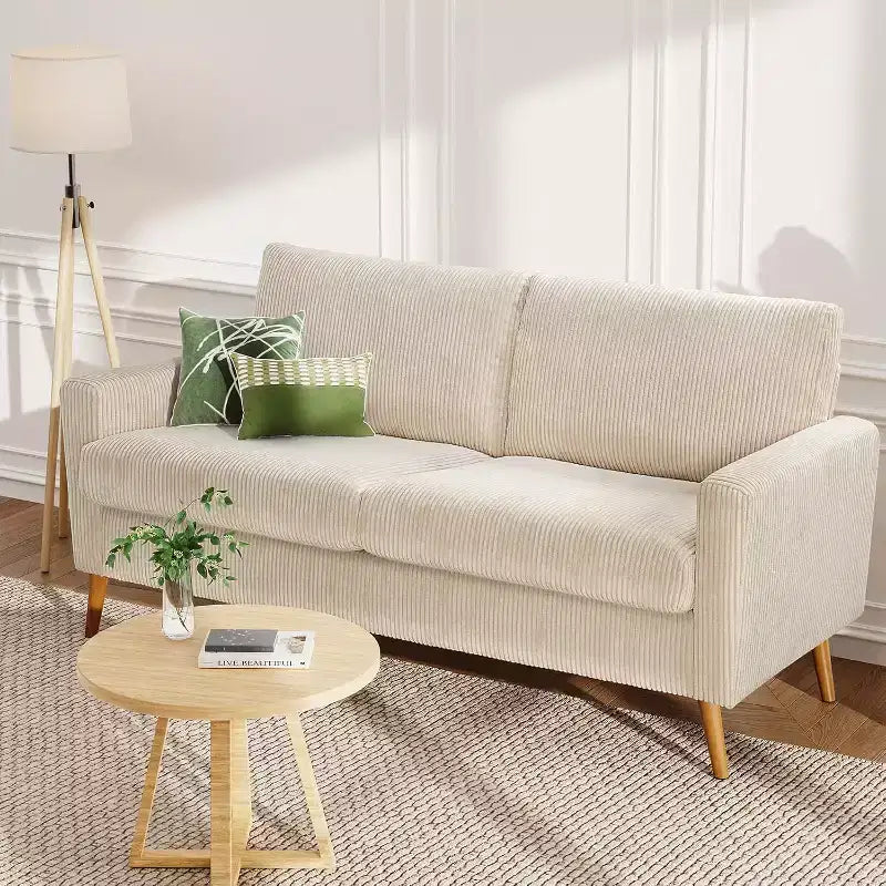 Dyonery Canapé deux places 68, Canapé moderne du milieu du siècle avec coussin à ressorts, cadre en bois massif, assemblage sans outils