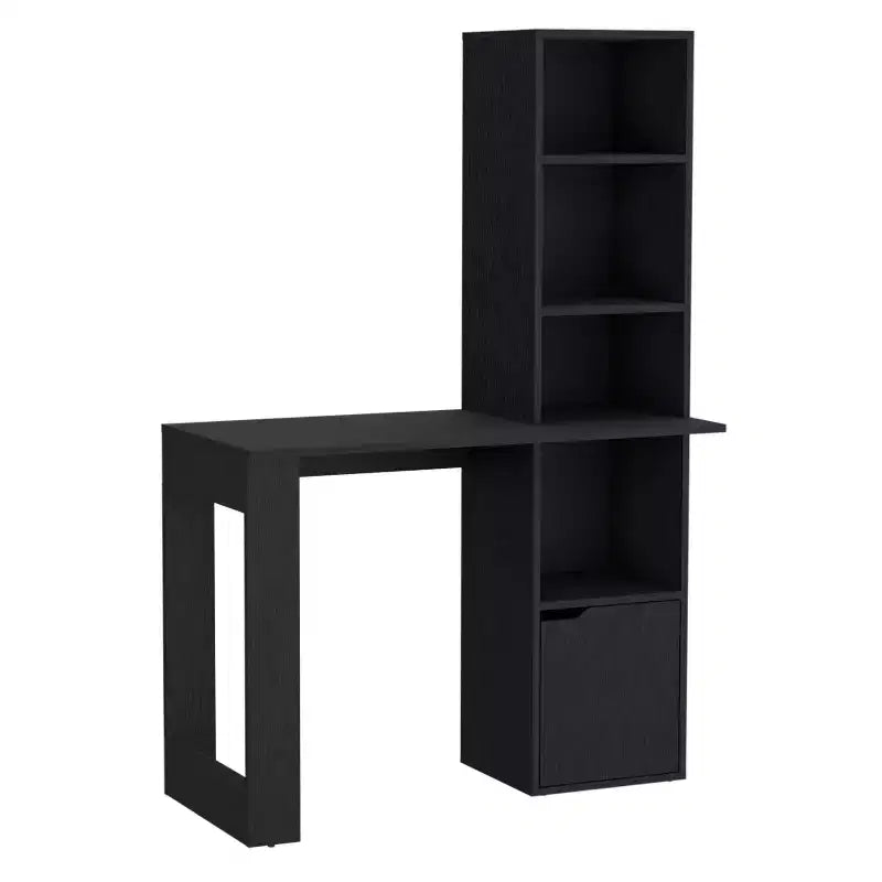 TUYOHW 25 Bureau d'ordinateur, Bureau à domicile avec bibliothèque à 4 niveaux, 1 armoire, grande surface de travail, bureau d'écriture pour chambre, étude, petits espaces