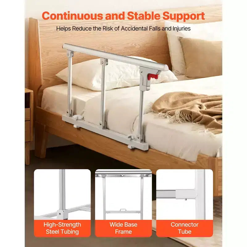 Barrière de lit pliable VEVOR pour personnes âgées, rail d'assistance de chevet de 71 cm avec sangle de fixation, canne de chevet à hauteur réglable, métal haute résistance, blanc
