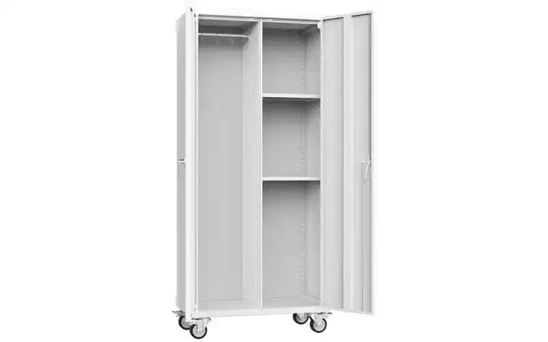 Armoire de rangement de garage MAYEERTY 72 pouces en métal noir, verrouillable avec étagères réglables et roulettes
