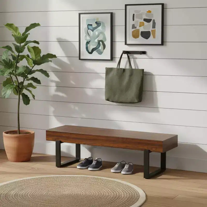 Banc en bois ultra-épais Polibi avec base en métal et pieds antidérapants