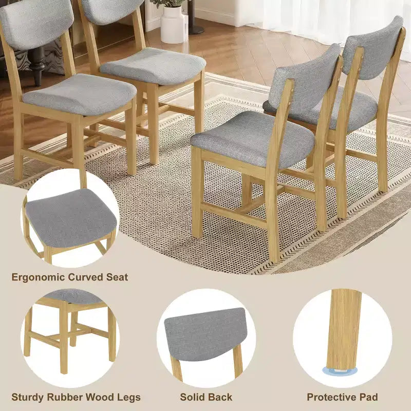 Chaise de salle à manger GDFStudio Dalton en bois 4 pièces avec coussin rembourré gris