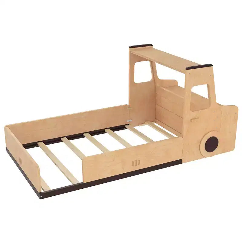 JVNOXK Lit superposé amusant en forme de voiture pour enfants avec tiroirs de rangement, fenêtres et bureau fabriqué à partir de matériaux naturels de première qualité Naturel