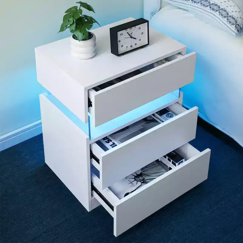 MAYEERTY Table de chevet avec commode à 3 tiroirs pour chambre à coucher, table de chevet pour salon, blanc