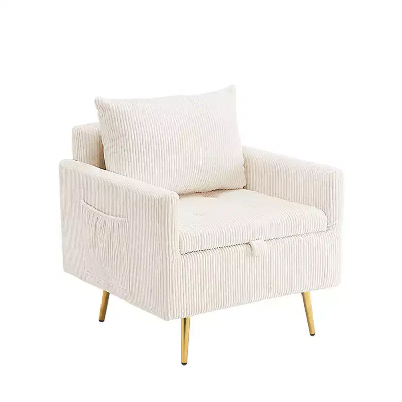 Canapé une place en velours côtelé Furniliving Cozy avec rangement relevable et poche latérale