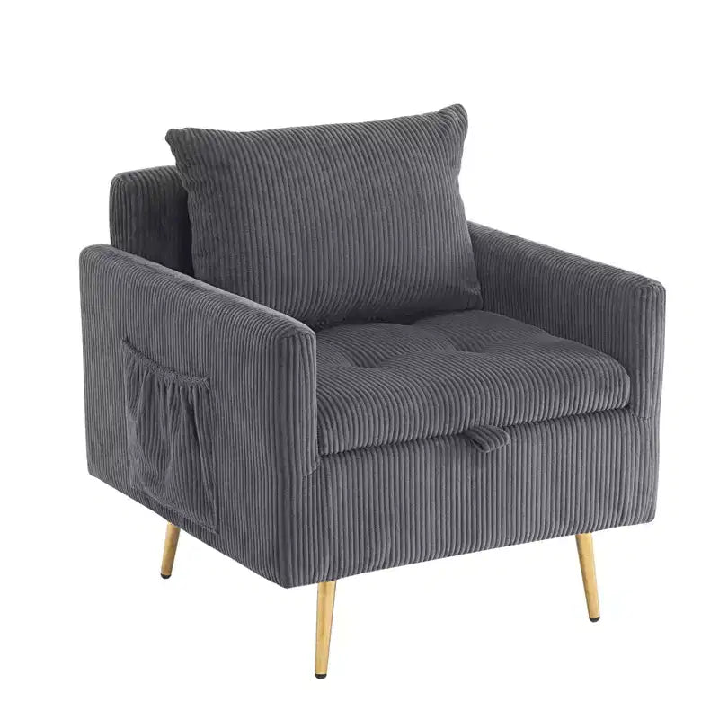 Canapé une place en velours côtelé Furniliving Cozy avec rangement relevable et poche latérale