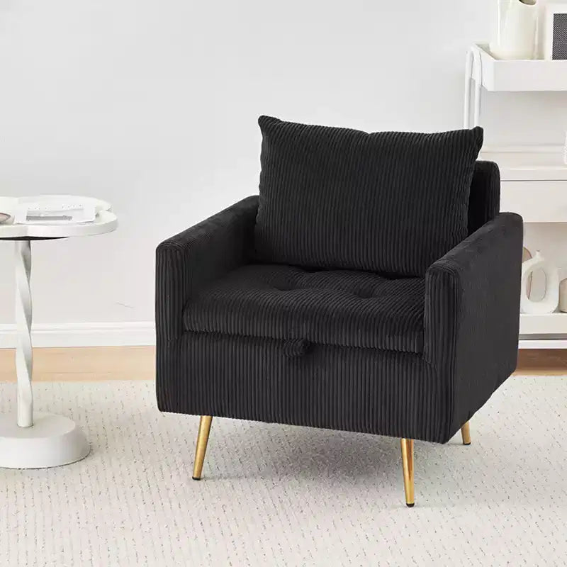 Canapé une place en velours côtelé Furniliving Cozy avec rangement relevable et poche latérale