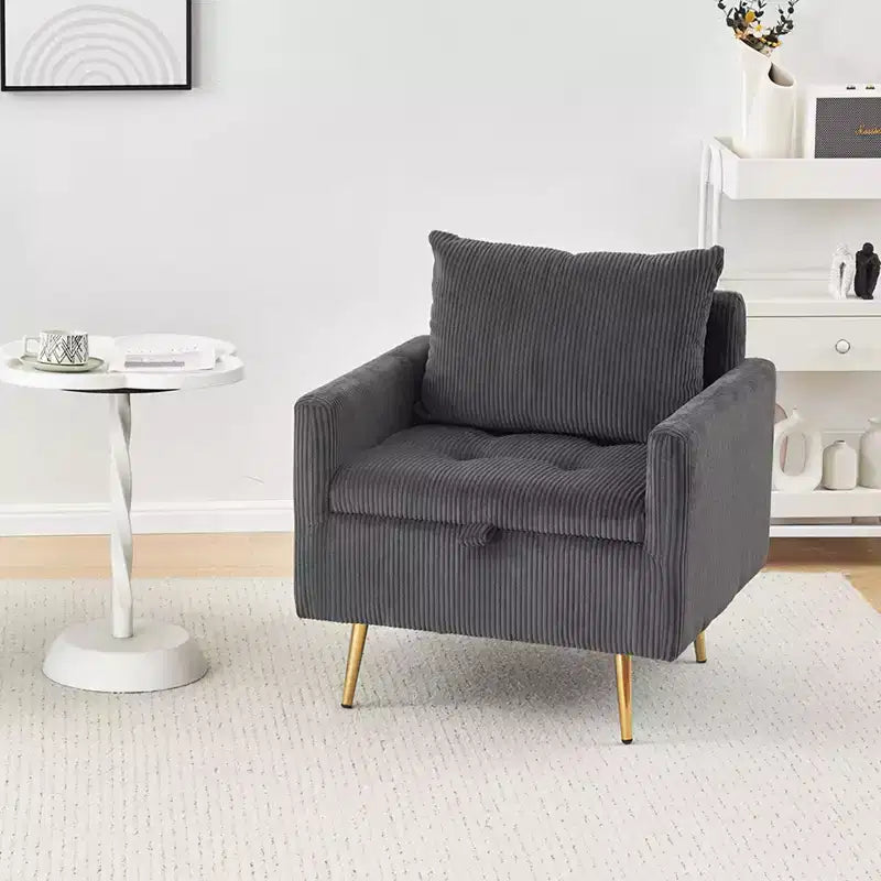 Canapé une place en velours côtelé Furniliving Cozy avec rangement relevable et poche latérale