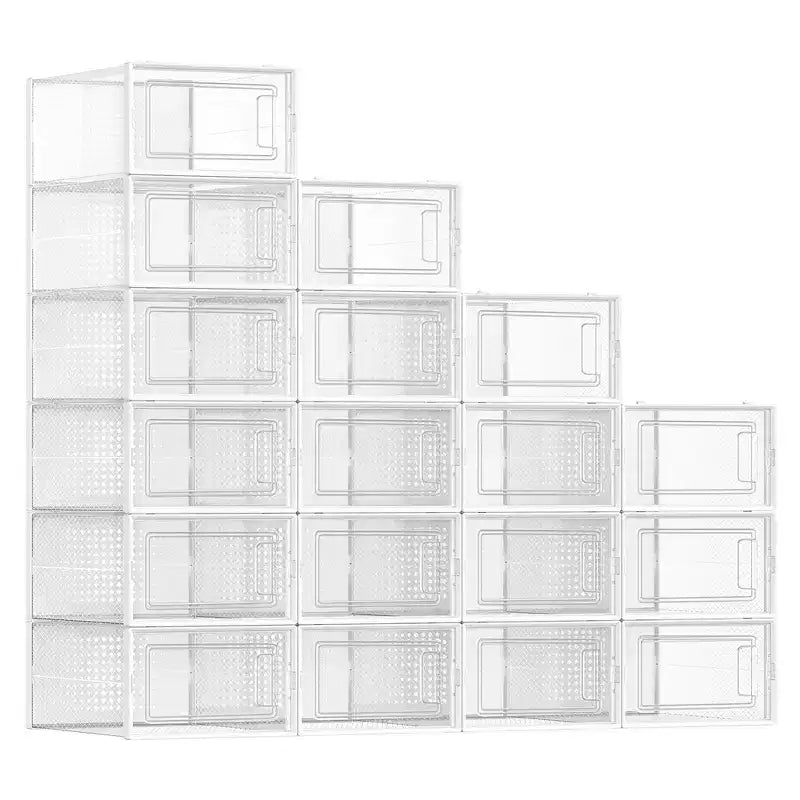 SONGMICS Lot de 18 boîtes à chaussures, organisateurs de rangement pour chaussures, boîtes en plastique transparent empilables