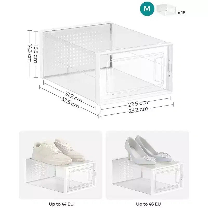 SONGMICS Lot de 18 boîtes à chaussures, organisateurs de rangement pour chaussures, boîtes en plastique transparent empilables