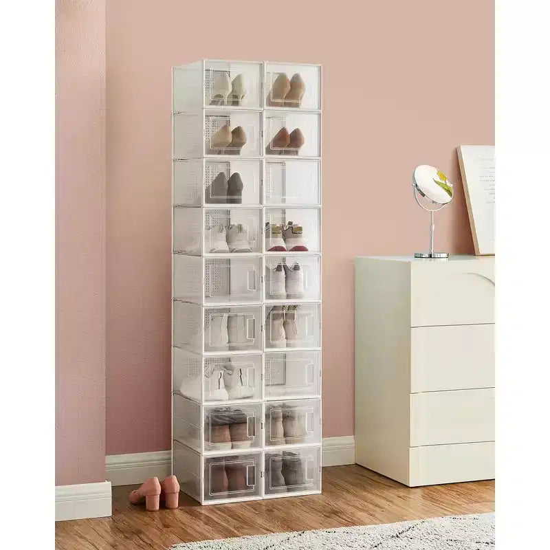 SONGMICS Lot de 18 boîtes à chaussures, organisateurs de rangement pour chaussures, boîtes en plastique transparent empilables