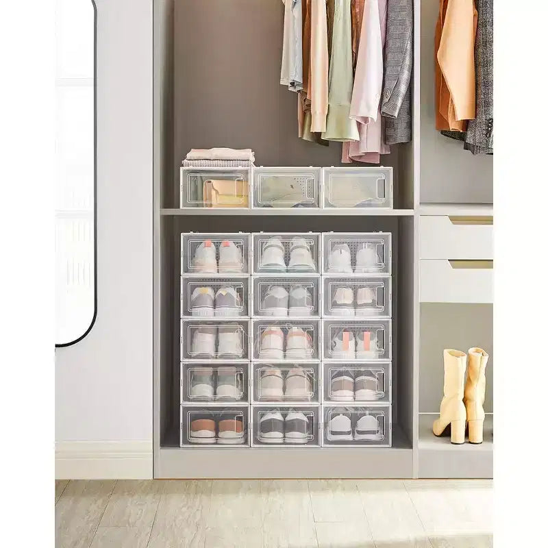 SONGMICS Lot de 18 boîtes à chaussures, organisateurs de rangement pour chaussures, boîtes en plastique transparent empilables