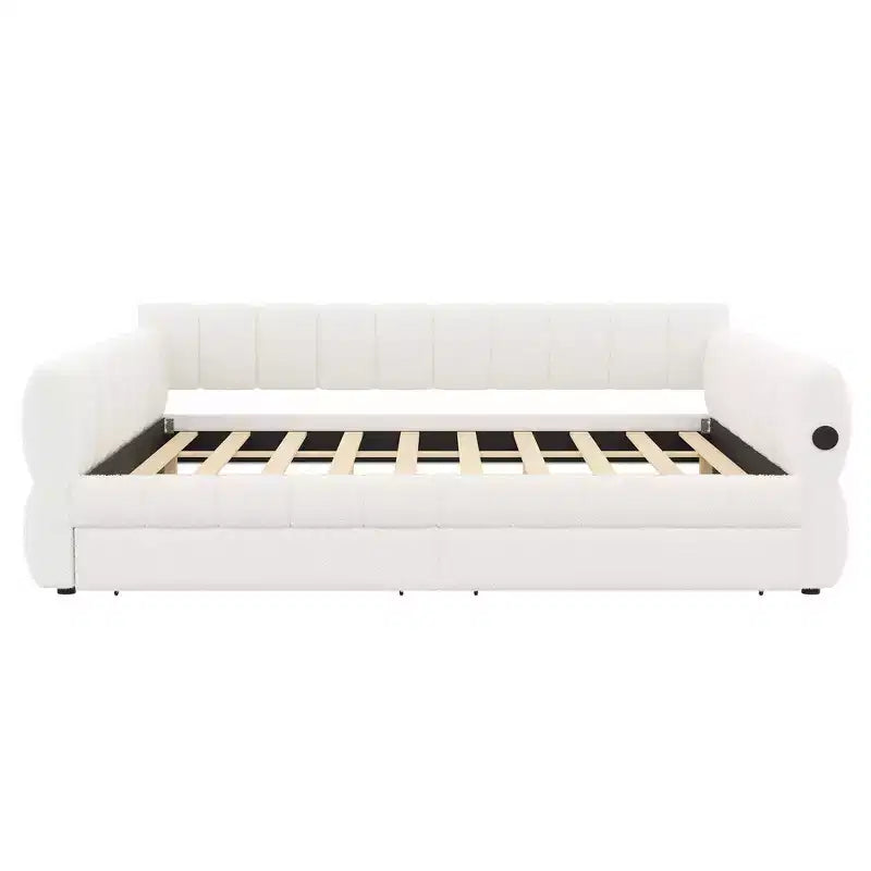 Lit plate-forme capitonné Whisen King Size avec USB et 2 tiroirs
