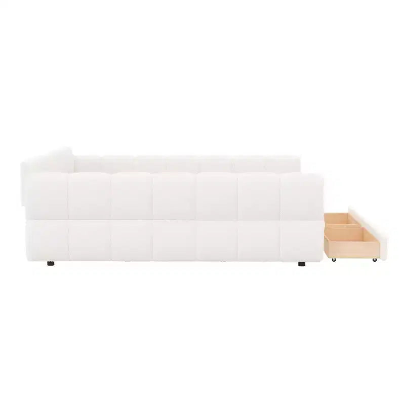 Lit plate-forme capitonné Whisen King Size avec USB et 2 tiroirs