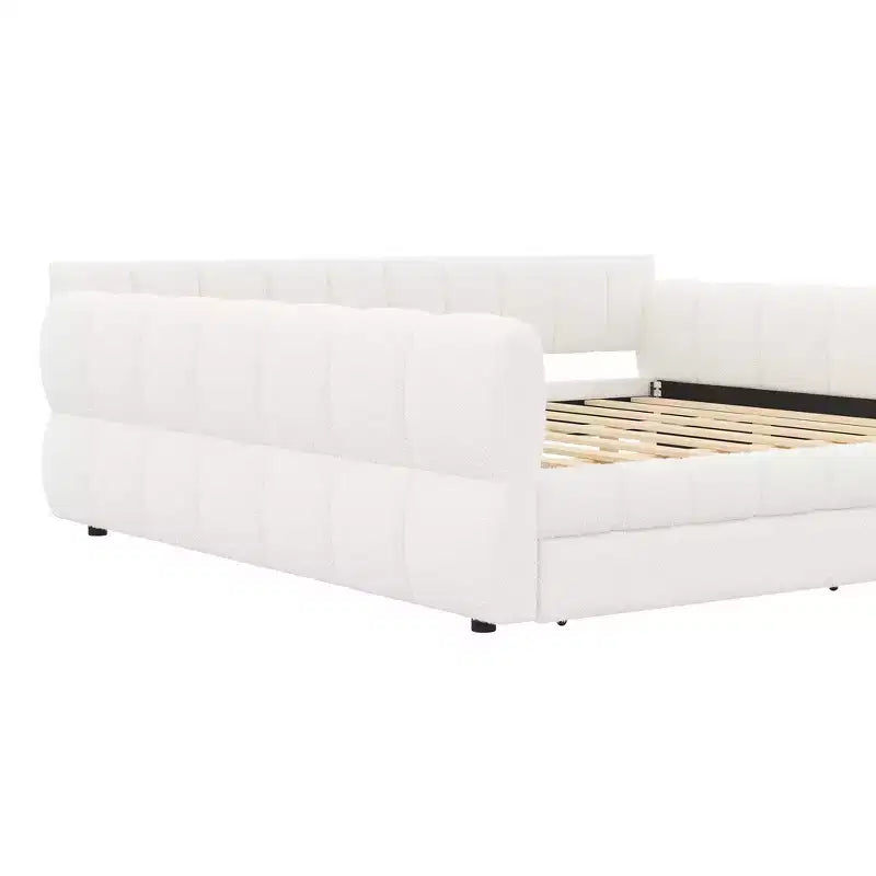 Lit plate-forme capitonné Whisen King Size avec USB et 2 tiroirs