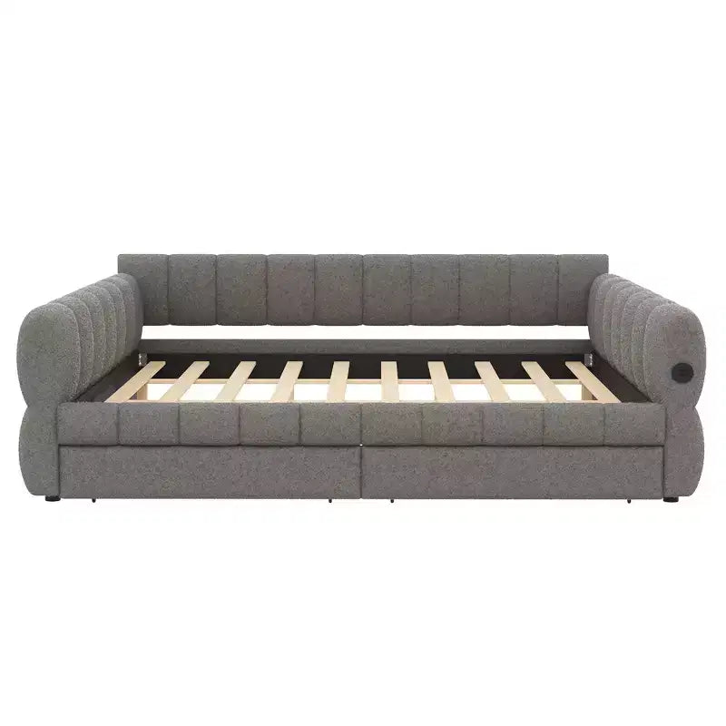 Lit plate-forme capitonné Whisen King Size avec USB et 2 tiroirs