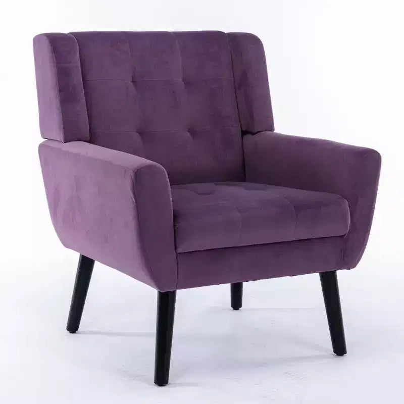 Fauteuil d'appoint en velours Etokfoks 75W x 75D x 88H, assise rembourrée, dossier incurvé, pieds en bois noir pour salon chambre