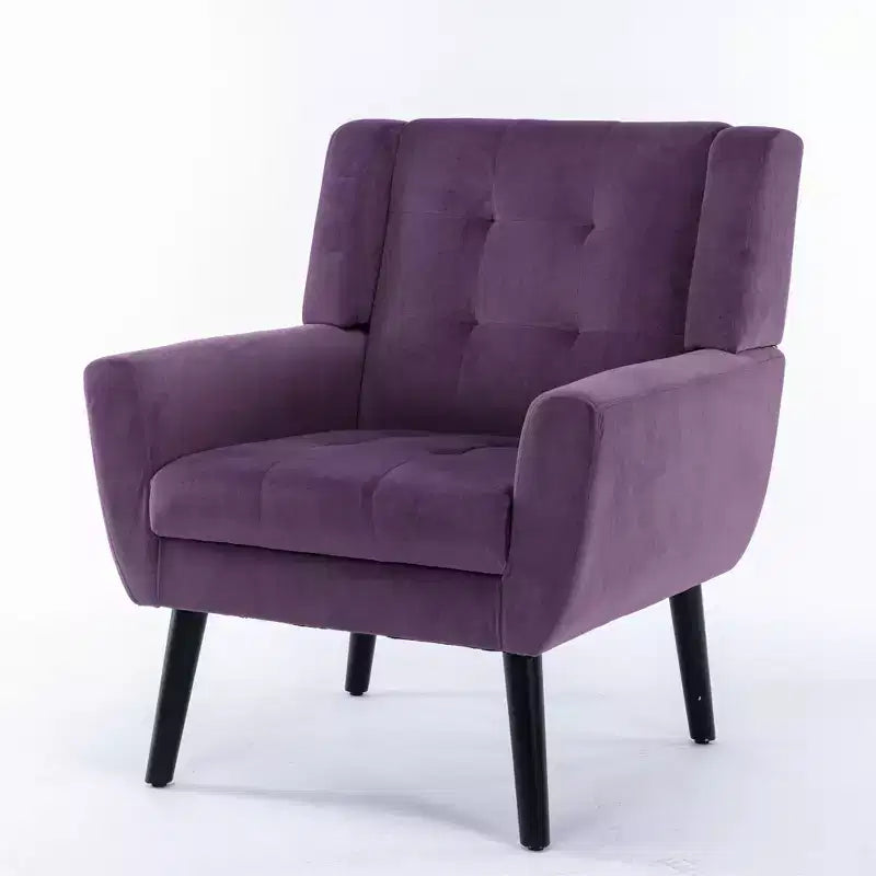 Fauteuil d'appoint en velours Etokfoks 75W x 75D x 88H, assise rembourrée, dossier incurvé, pieds en bois noir pour salon chambre
