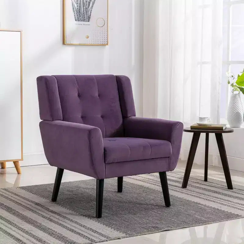 Fauteuil d'appoint en velours Etokfoks 75W x 75D x 88H, assise rembourrée, dossier incurvé, pieds en bois noir pour salon chambre