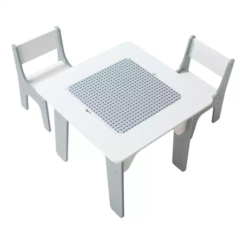 Table d'activités pour enfants 4 en 1 Etokfoks et ensemble de 2 chaises avec plateau réversible, tableau noir, tableau blanc, surface de blocs et rangement pour les 3 ans et plus