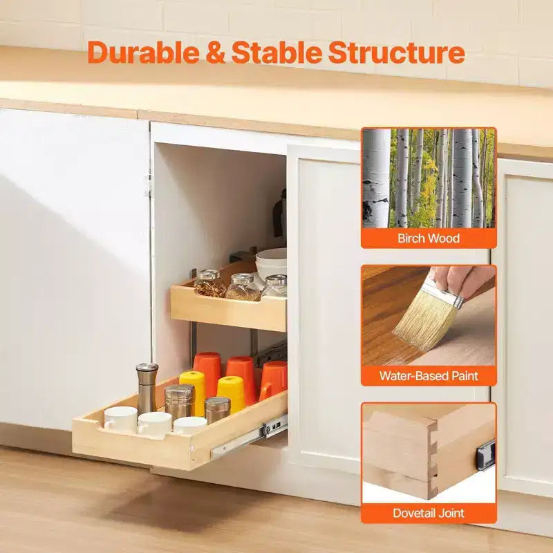 VIYET 14W21D Organisateur coulissant à 2 niveaux pour armoire - Fermeture douce, tiroir en bois robuste