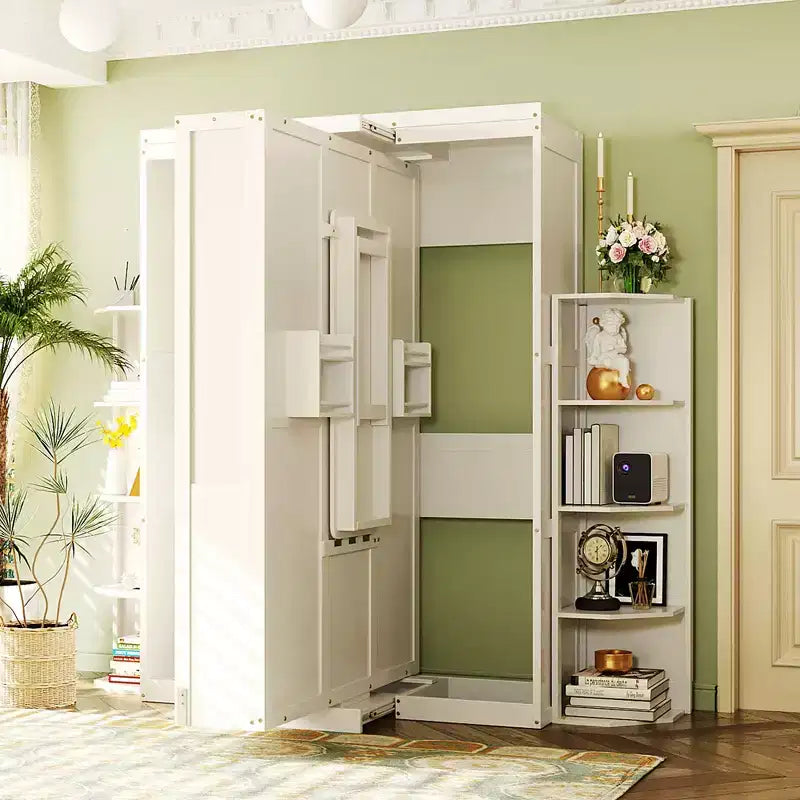 GDFStudio Murray Lit escamotable double avec armoire murale cachée, deux étagères latérales à 3 niveaux, bureau convertible