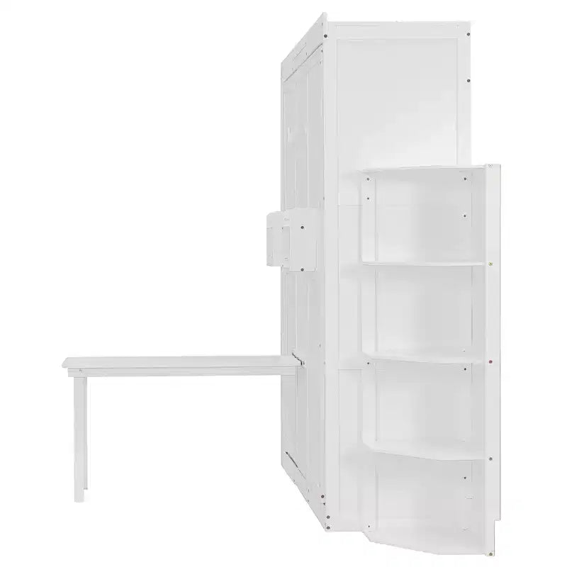 GDFStudio Murray Lit escamotable double avec armoire murale cachée, deux étagères latérales à 3 niveaux, bureau convertible