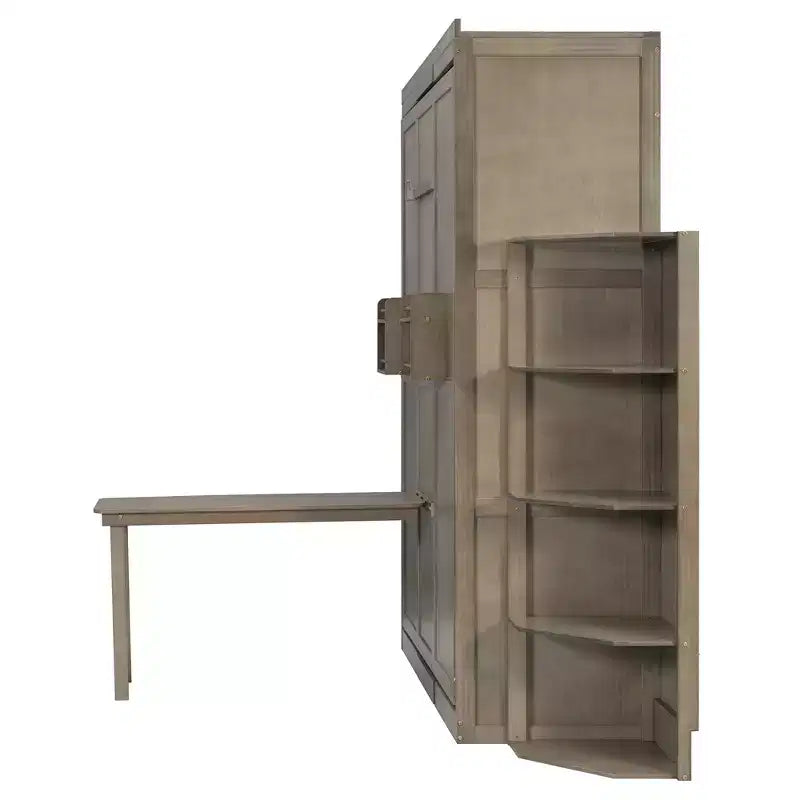 GDFStudio Murray Lit escamotable double avec armoire murale cachée, deux étagères latérales à 3 niveaux, bureau convertible