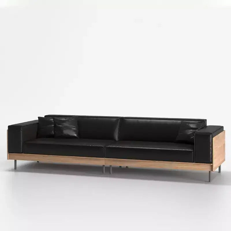 Canapé en Faux Cuir Style Mid-Century Modern 98,42 - Très Grand 4 Places avec Dossier en Bois et 2 Coussins Gaoyangjiaju