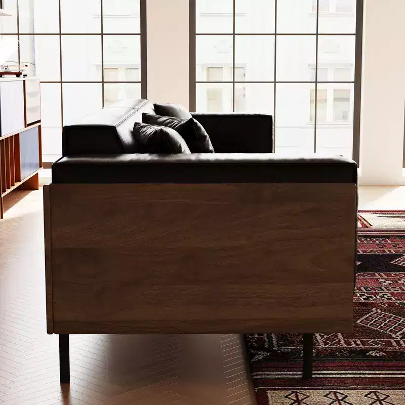 Canapé en Faux Cuir Style Mid-Century Modern 98,42 - Très Grand 4 Places avec Dossier en Bois et 2 Coussins Gaoyangjiaju