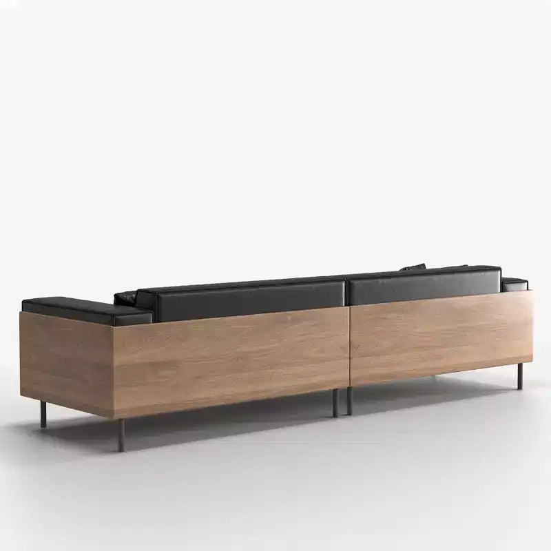 Canapé en Faux Cuir Style Mid-Century Modern 98,42 - Très Grand 4 Places avec Dossier en Bois et 2 Coussins Gaoyangjiaju