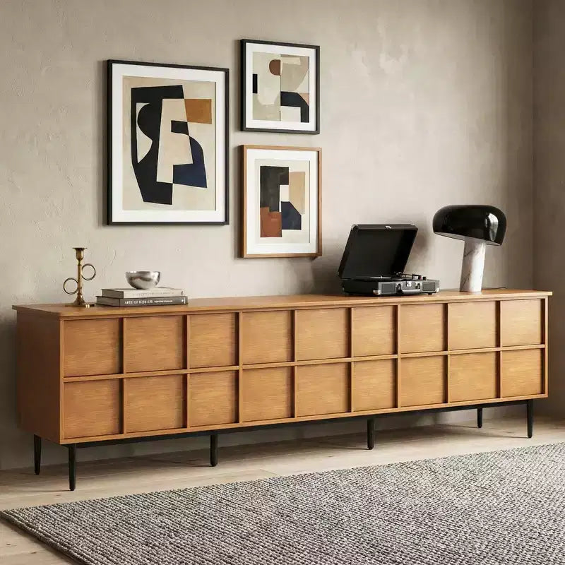 86.61 Mid Century Modern Grid Front TV Stand for TVs up to 90 - Walnut Gaoyangjiaju