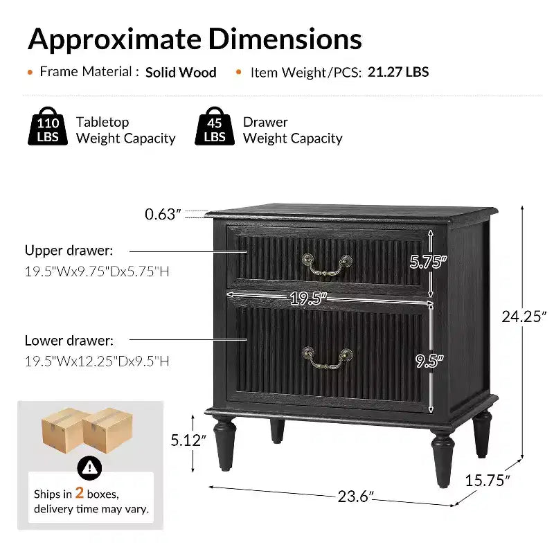 Table de chevet 2 tiroirs Hortensia – ANTHRACITE