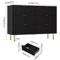 Fluted 7-Drawer Wood Dresser, Modern Black with Gold Handle for Bedroom, Black