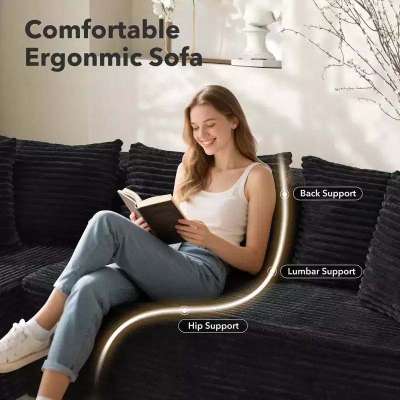 Canapé d'angle modulaire 106 places, Canapé-lit en forme de L surdimensionné et confortable avec assise profonde, Aucun assemblage requis pour le salon