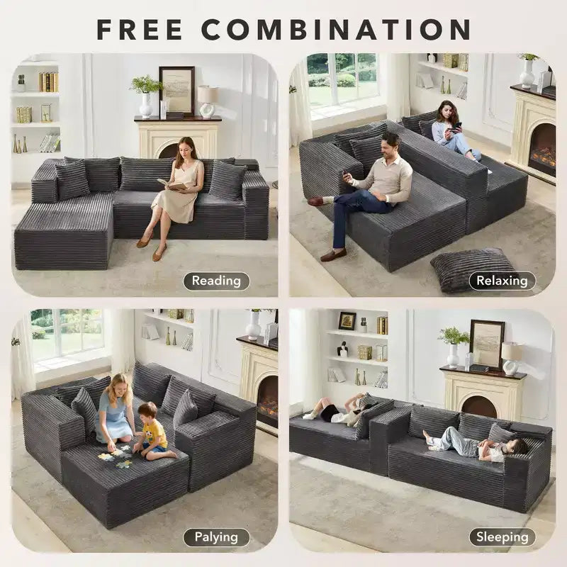 Canapé d'angle modulaire 106 places, Canapé-lit en forme de L surdimensionné et confortable avec assise profonde, Aucun assemblage requis pour le salon