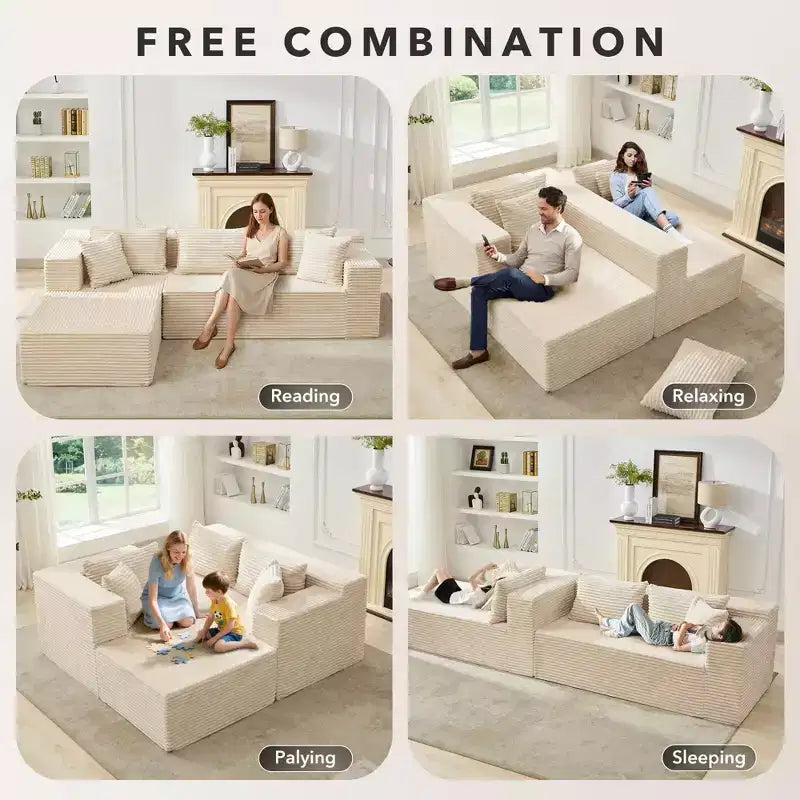 Canapé d'angle modulaire 106 places, Canapé-lit en forme de L surdimensionné et confortable avec assise profonde, Aucun assemblage requis pour le salon