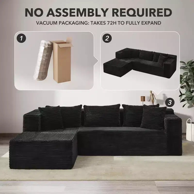 Canapé d'angle modulaire 106 places, Canapé-lit en forme de L surdimensionné et confortable avec assise profonde, Aucun assemblage requis pour le salon