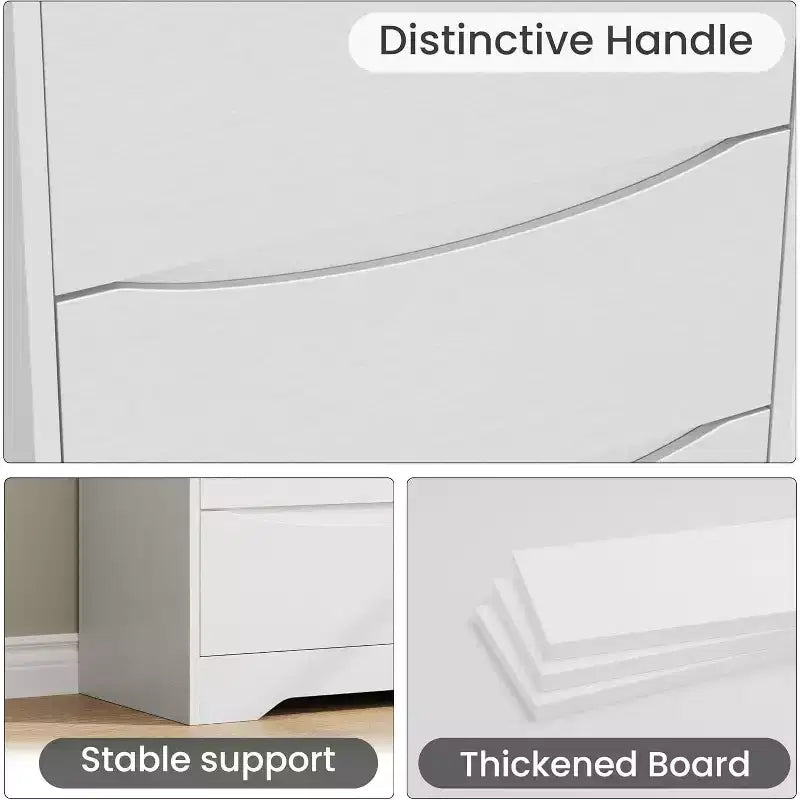 CuisinSmart Commode en bois avec 3 tiroirs, grande armoire moderne avec rangement profond, longue commode de rangement pour chambre à coucher, salon, blanc