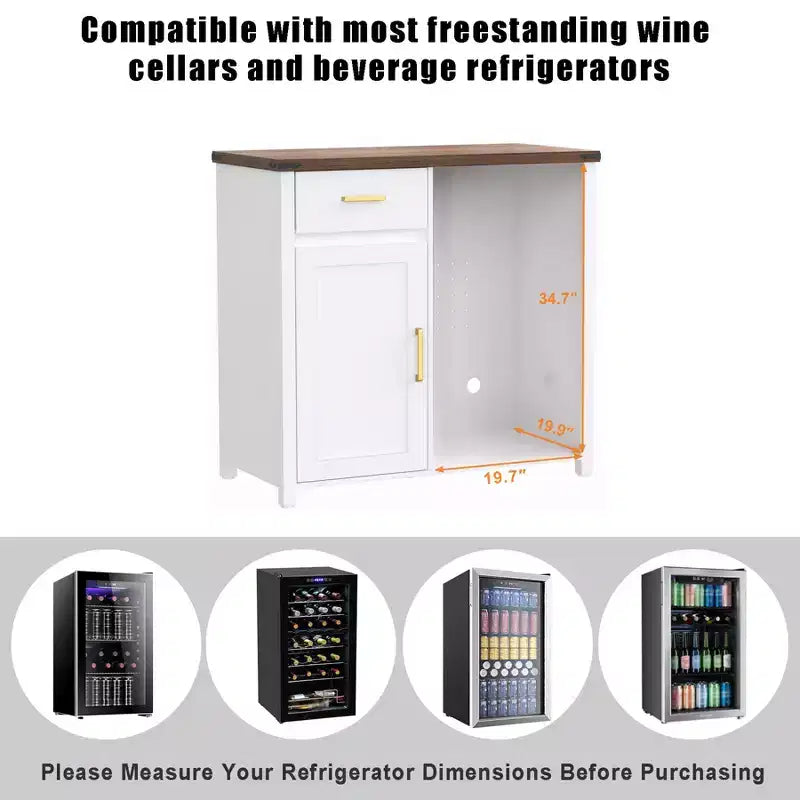 GDLF Bar à café avec espace pour mini-réfrigérateur, support de meuble pour mini-réfrigérateur, armoire à liqueur pour dortoir, cuisine ou bureau, plateau de table 39,4 L x 20,9 P, blanc