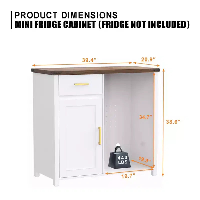 GDLF Bar à café avec espace pour mini-réfrigérateur, support de meuble pour mini-réfrigérateur, armoire à liqueur pour dortoir, cuisine ou bureau, plateau de table 39,4 L x 20,9 P, blanc